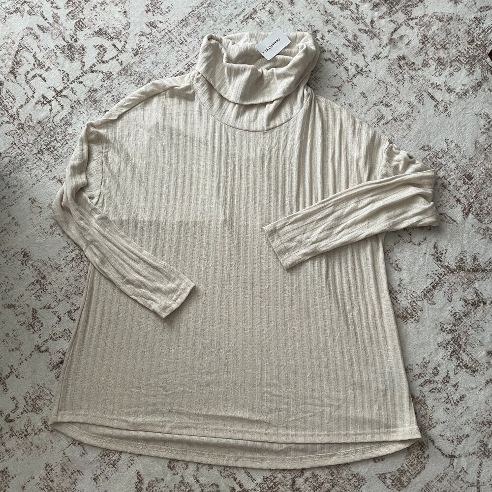Le Château Ribbed Lightweight Turtleneck Sweater Cream Beige Size L